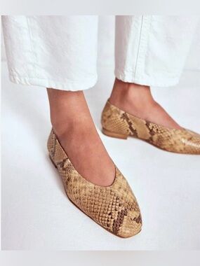 Boden Snake Print Ballet Flats High Cut Leather Ballerina Pumps Neutral 41